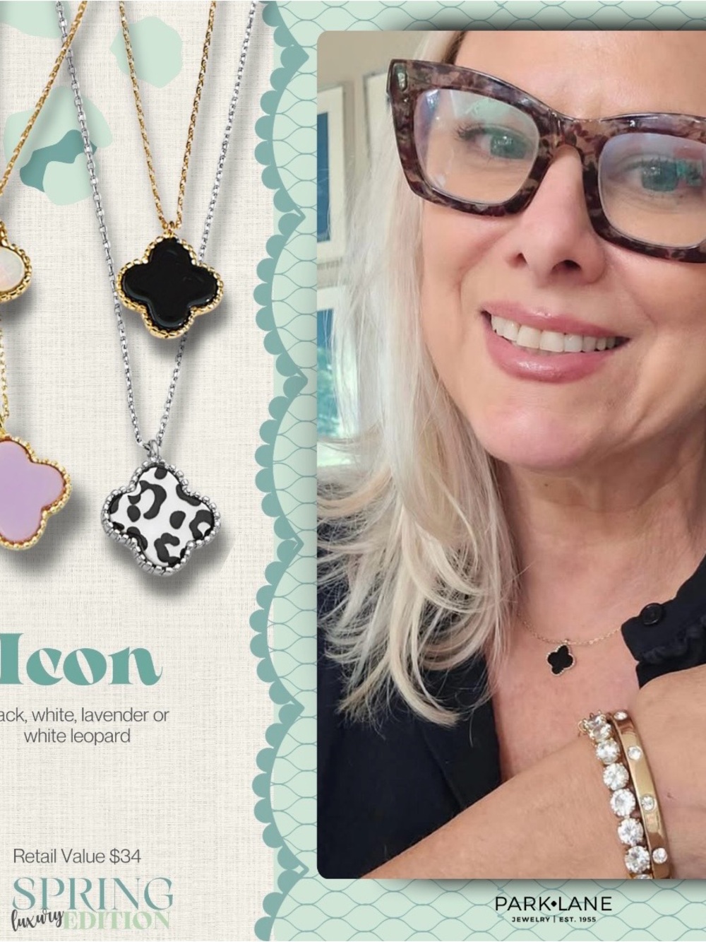 Park Lane Black Clover Pendant Necklace on Gold Chain